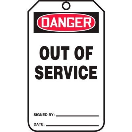 ACCUFORM Accuform Danger Out Of Service Tag, PF-Cardstock, 25/Pack MDT246CTP
